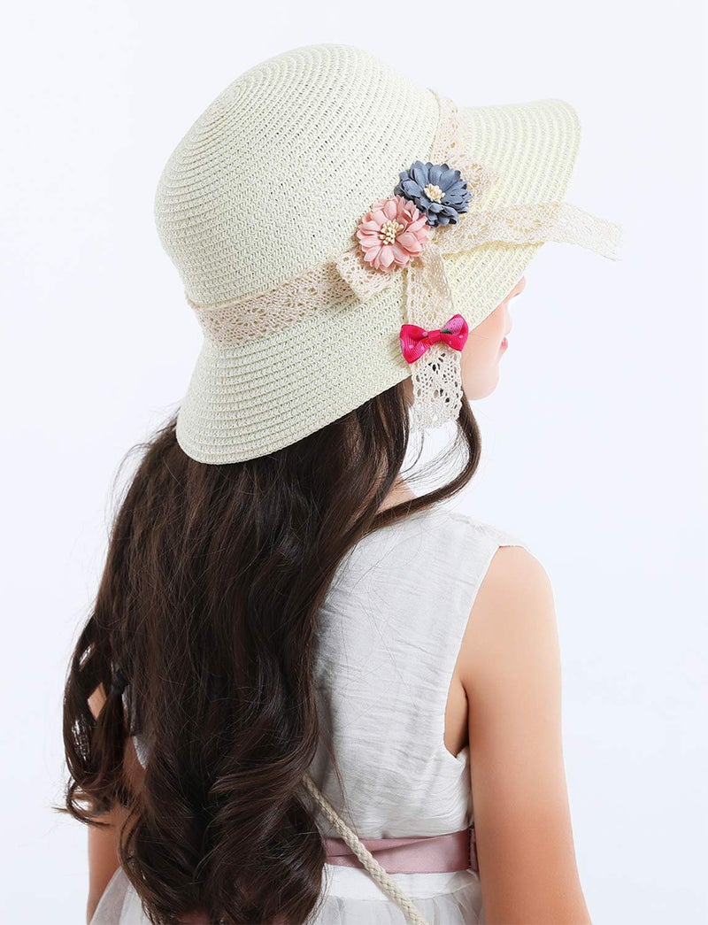 Bienvenu Straw Hats Kids Sun Hats Summer Beach Hats Straw Party Hat Set,White - Image 3